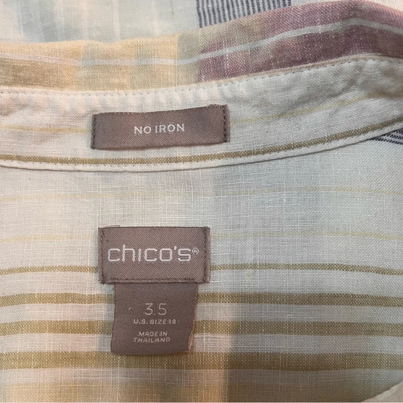 Chico’s Multi-Colored Striped No Iron Long Sleeved Linen Tunic. Chico’s Size 3.5 - Picture 2 of 8
